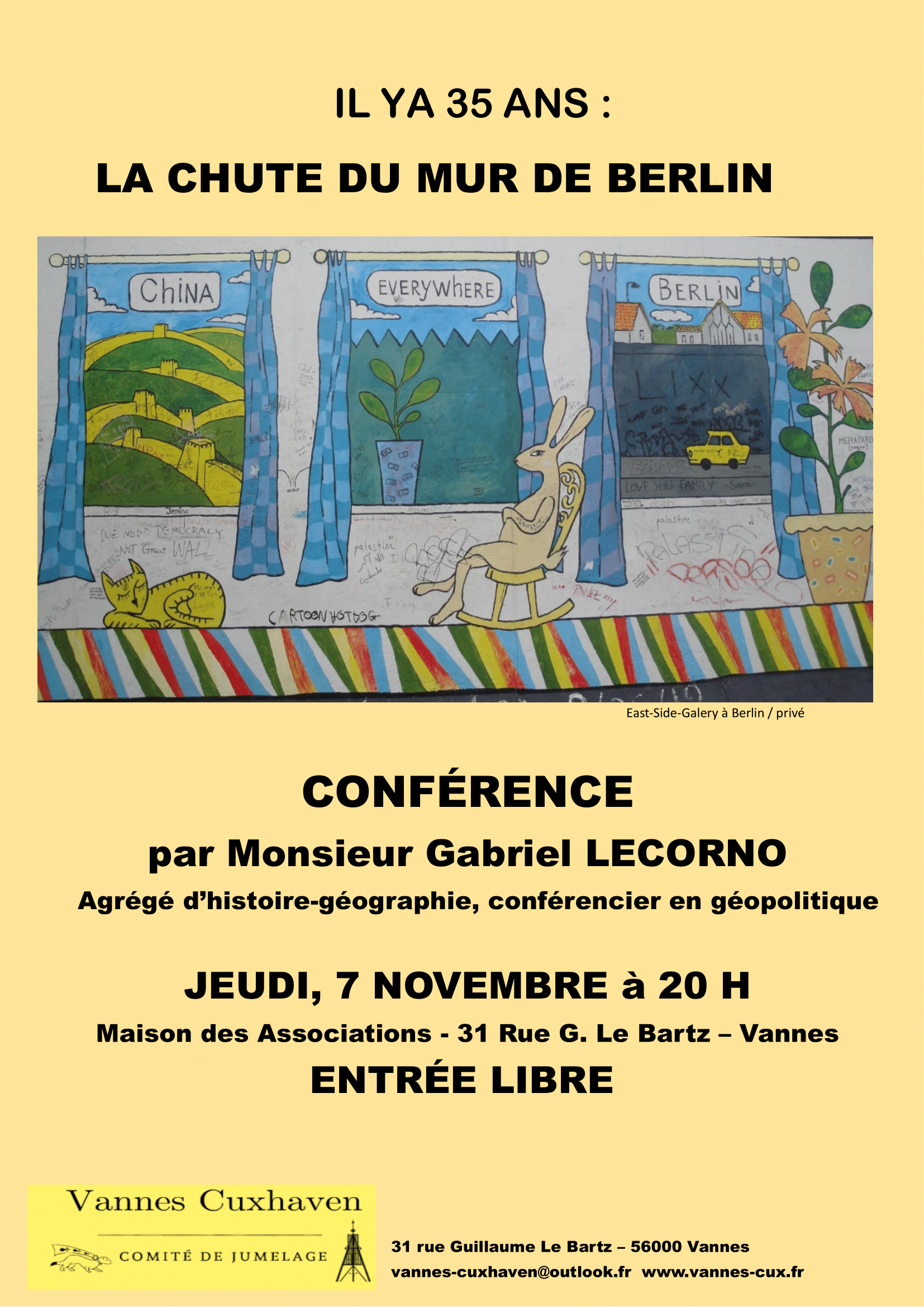 Lire la suite à propos de l’article CONFÉRENCE – JEUDI, 7 NOVEMBRE à 20 H Maison des Associations – VANNES